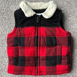 Old Navy Red Buffalo Plaid Vest 6 - 12 Months